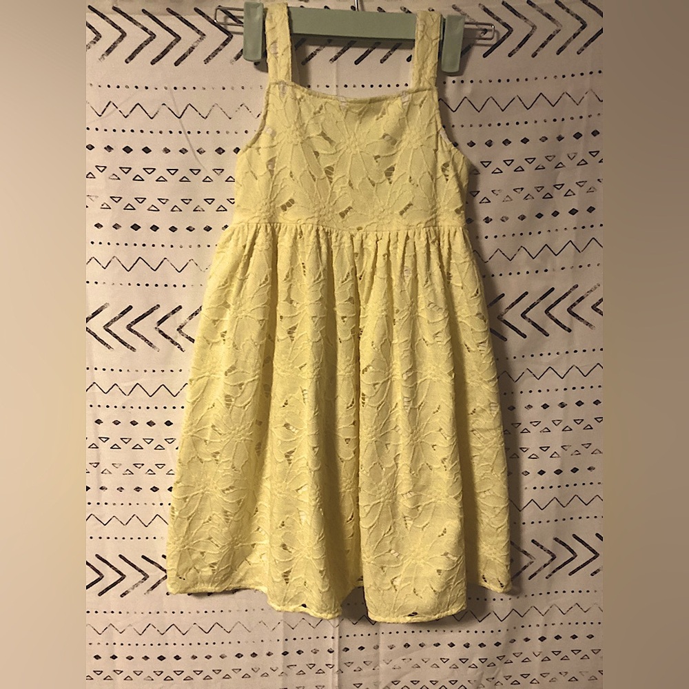 NORDSTROM Girls Yellow Lemonade Floral Lace Lined Dress Size 6